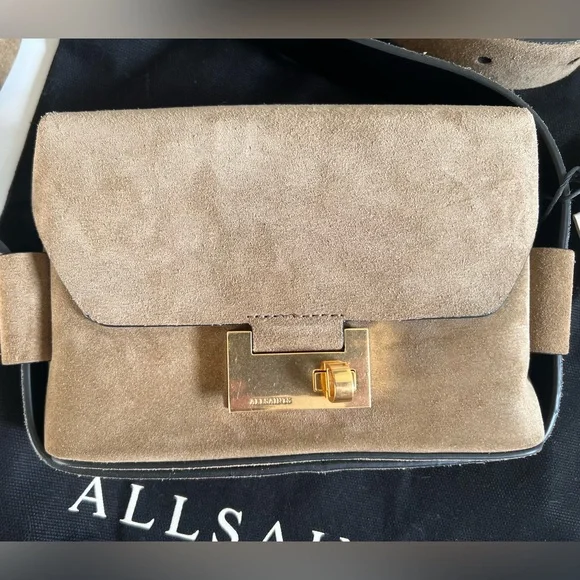 NWT All Saints 3 in 1 Suede brown leather Frankie Crossbody Bag + Dust Bag - Picture 5 of 16